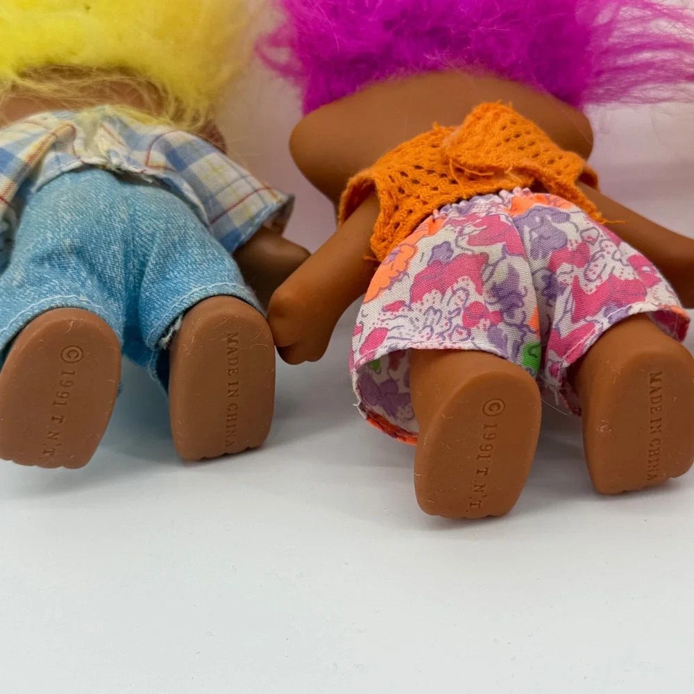 TNT Troll Doll Set Vintage 1991 Kids 3in Multi Color Neon Hair‎ 4pc Lot